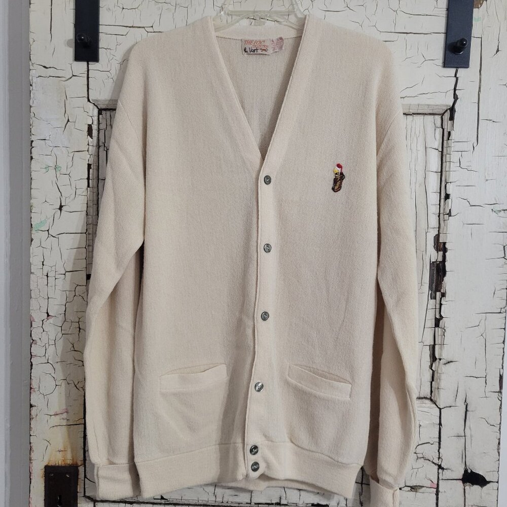 Vtg Fox Collection Men's Cream Ivory Grandpa Cardigan Sweater Golf Tall Large L